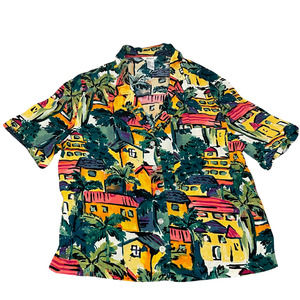 Forever 21 Button Up Blouse City Town Print Top Size Small